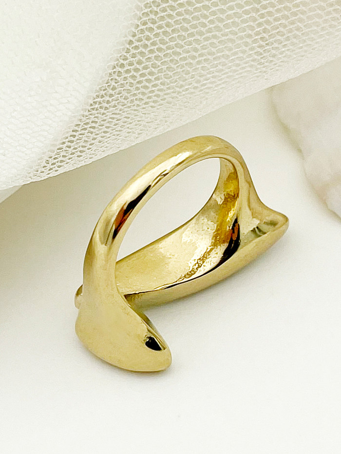 Modern Style Classic Style Irregular Stainless Steel Metal Asymmetrical Enamel Plating Gold Plated Open Ring