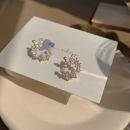 Korea-Schmetterlingsohrringe Mikro-eingelegte Zirkon-Ohrringe mit kleinen Blumen