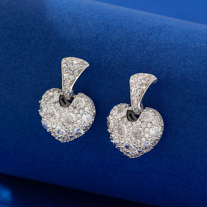 1 Pair Simple Style Leaf Moon Heart Shape Inlay Copper Zircon Drop Earrings Ear Studs