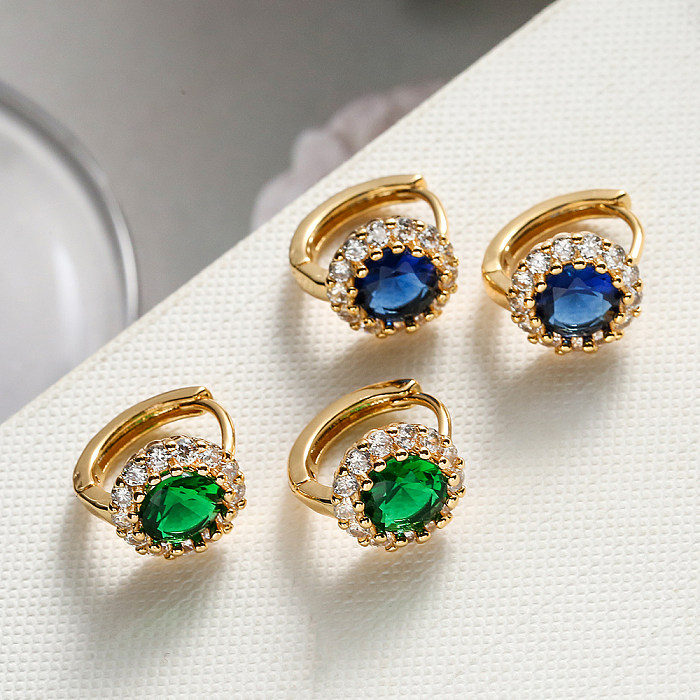 1 Pair Glam Round Plating Inlay Copper Zircon 18K Gold Plated Hoop Earrings