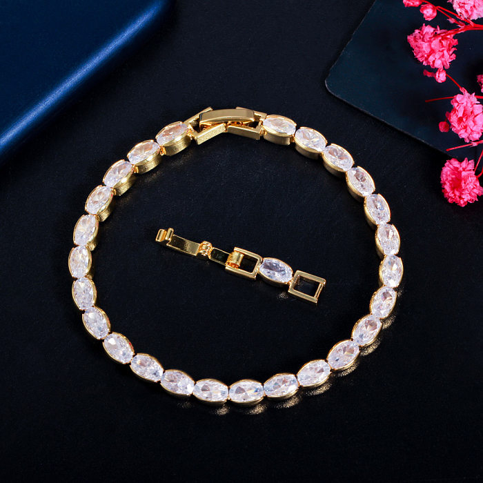 IG Style Simple Style Shiny Oval Brass Plating Inlay Zircon 14K Gold Plated Rhodium Plated Tennis Bracelet