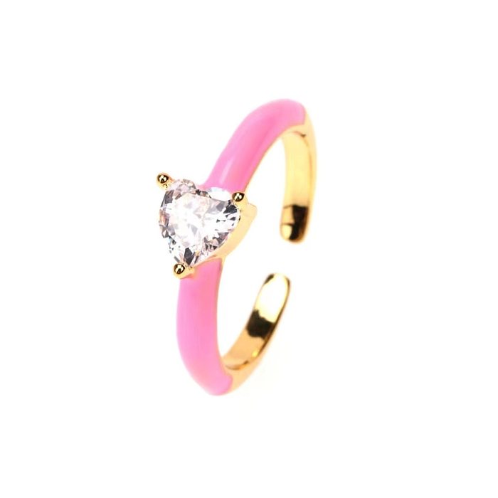 Simple Style Classic Style Heart Shape Copper Enamel Inlay Zircon Open Ring