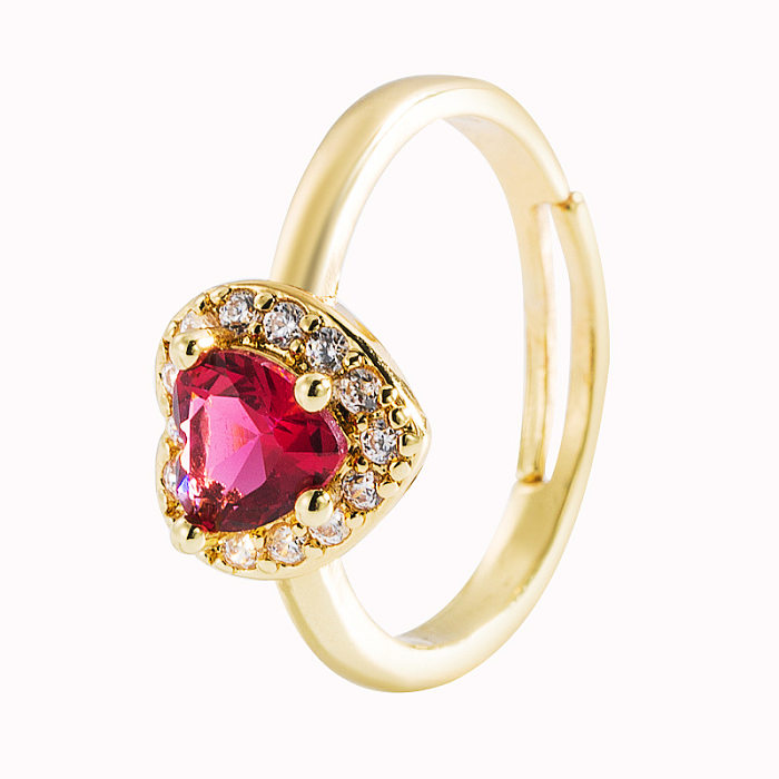 Fashion Heart-shaped Gemstone Brass Micro-inlaid Zircon Open Ring