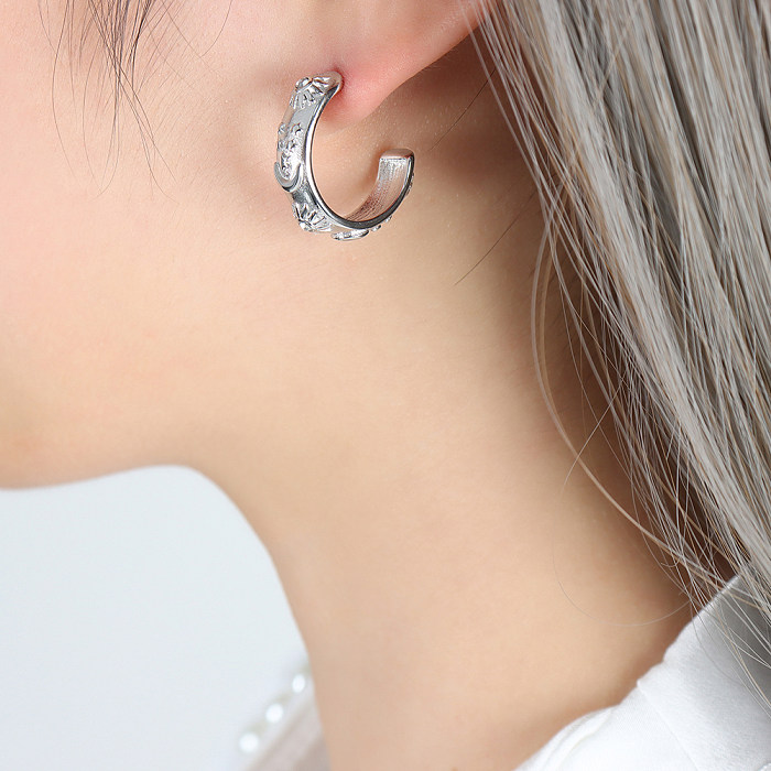 Boucles d'oreilles élégantes en acier titane, étoile, lune, incrustation de Zircon, plaqué or 18 carats
