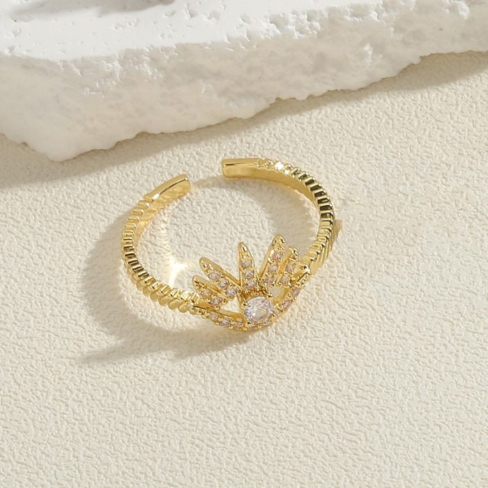 Elegante, einfarbige offene Ringe mit Kupferbeschichtung und Zirkoneinlage, 14 Karat vergoldet