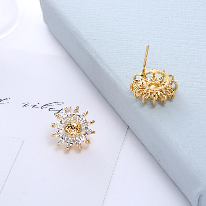 Vintage Style Flower Copper Plating Inlay Artificial Crystal Rings Earrings Necklace