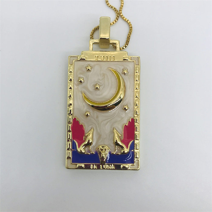 Collier pendentif rétro Constellation étoile lune cuivre émail 1 pièce