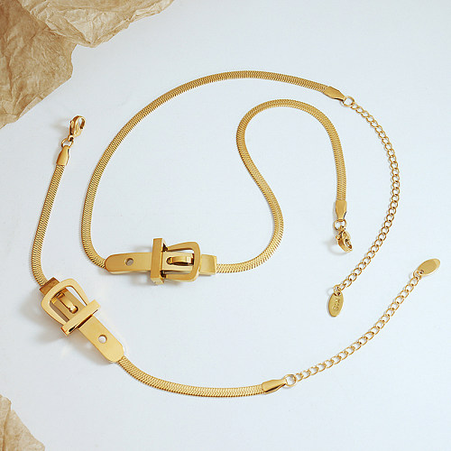 Venta al por mayor, 1 pieza, hebilla de cinturón de estilo Simple, collar de pulseras chapado en oro de acero de titanio de 18 quilates