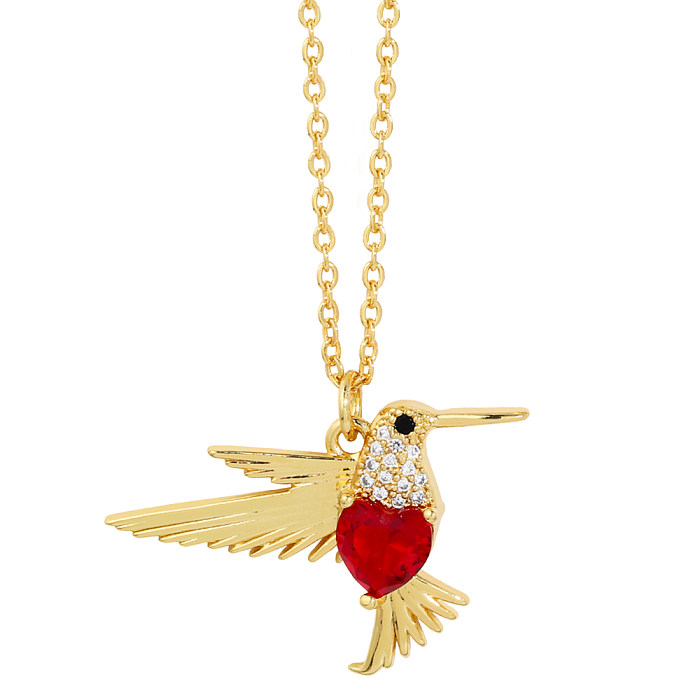 1 Piece Fashion Heart Shape Bird Copper Plating Inlay Zircon Pendant Necklace