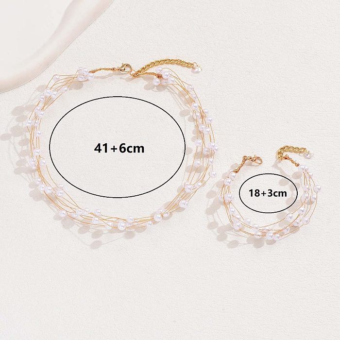Elegant Romantic Sweet Geometric Artificial Pearl Copper Beaded Plating 18K Gold Plated Jewelry Set