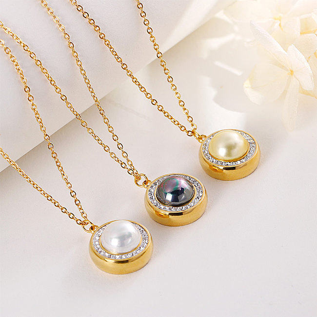 Conjunto de brincos de colar de duas peças com pingente de pérola dourada de moda simples