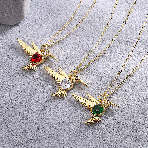 Halskette mit niedlichem Tier-Vogel-Kupfer-Inlay-Zirkon-Anhänger