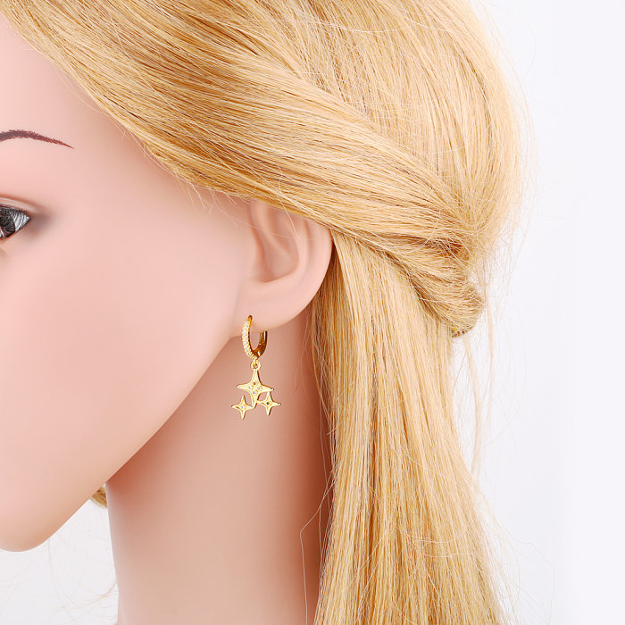 1 Pair Fashion Simple Style Star Moon Plating Inlay Copper Zircon 18K Gold Plated Drop Earrings