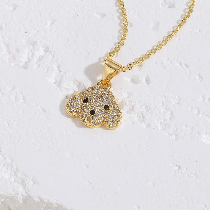 Cute Sweet Simple Style Dog Copper Plating Inlay Zircon 14K Gold Plated White Gold Plated Pendant Necklace