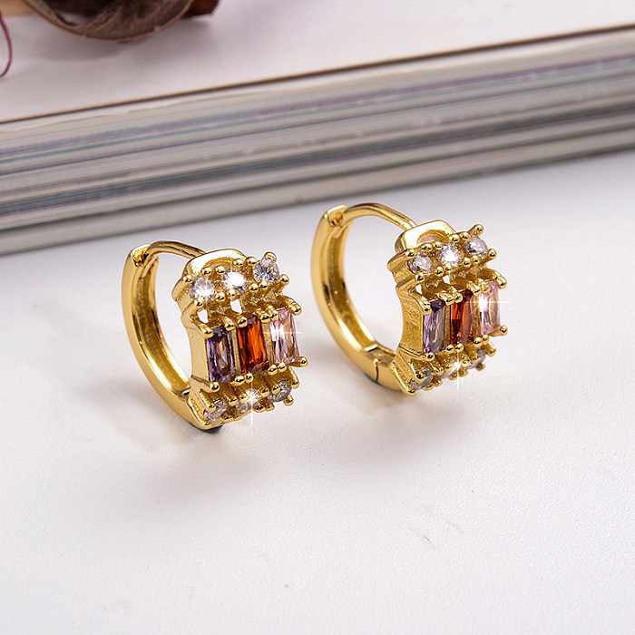 1 Pair Classic Style C Shape Plating Inlay Copper Zircon 18K Gold Plated Earrings