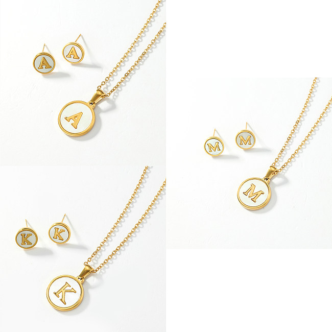 1 Set Fashion Letter Stainless Steel Plating Earrings Necklace