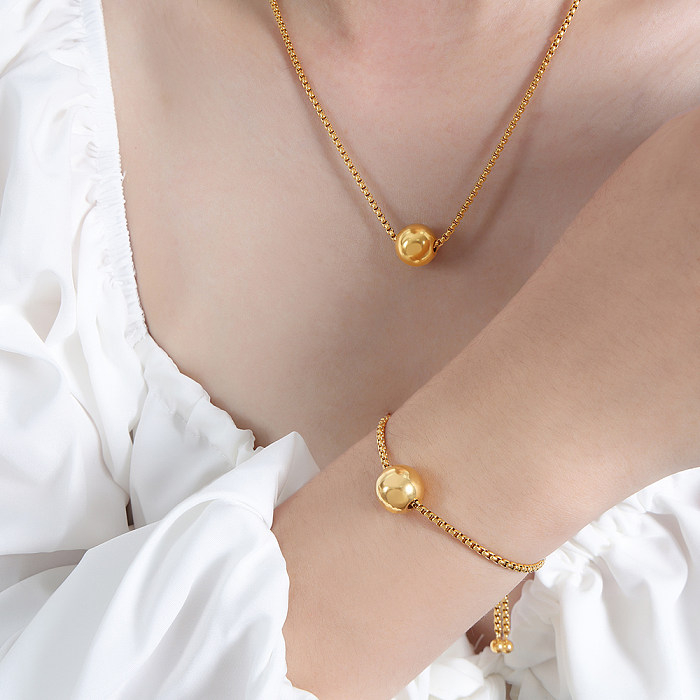 IG-Stil, einfacher Stil, geometrische Titan-Stahlbeschichtung, 18 Karat vergoldete Armbänder, Ohrringe, Halskette