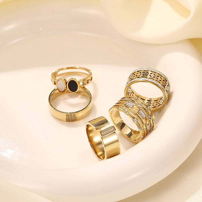 Streetwear Color Block Stainless Steel Plating Inlay Zircon Gold Plated Open Rings