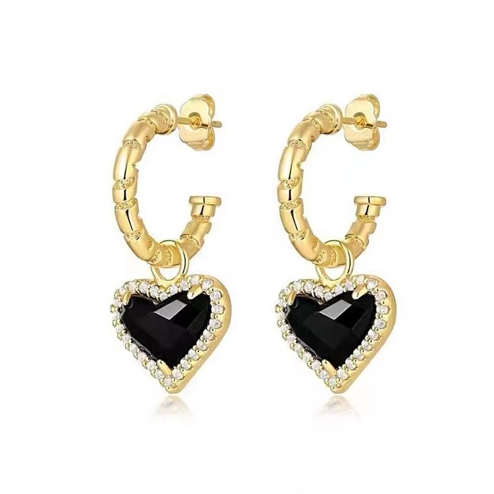 Sweet Heart Shape Brass Plating Inlay Zircon 18K Gold Plated Earrings Necklace