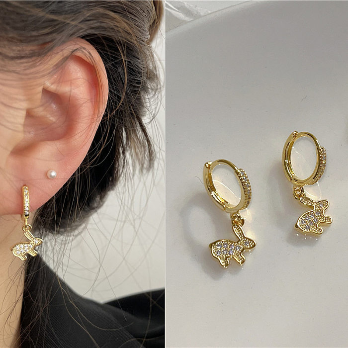 1 Pair Modern Style Korean Style Moon Heart Shape Butterfly Inlay Brass Zircon Drop Earrings