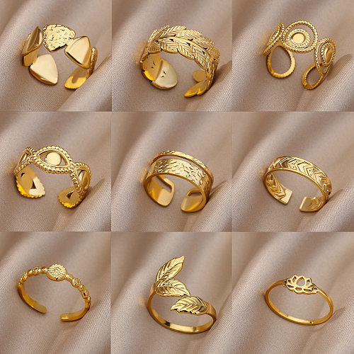 1 Stück offener Fashion Leaf-Ring aus Edelstahl mit Goldeinlage