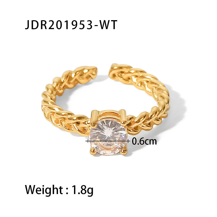 Fashion Solid Color Stainless Steel Open Ring Gold Plated Inlay Zircon Stainless Steel Rings