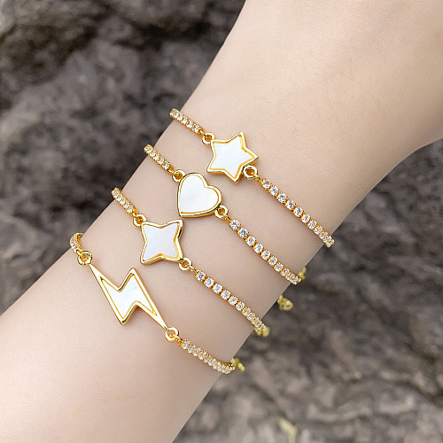 IG Style Fashion Simple Style Star Heart Shape Lightning Copper Plating Inlay Zircon 18K Gold Plated Bracelets