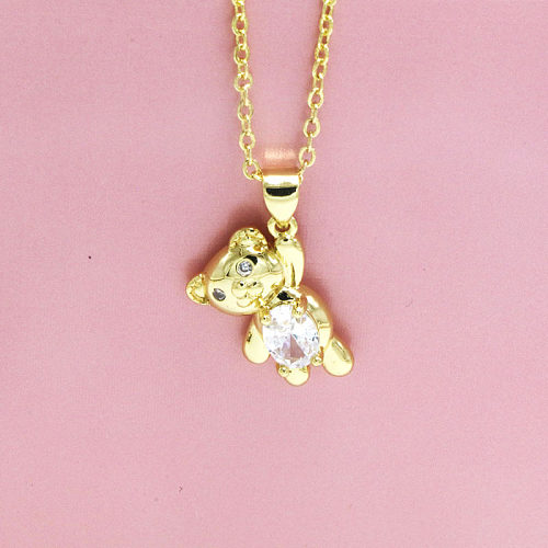 Simple Style Bear Copper Plating Inlay Zircon 18K Gold Plated Pendant Necklace