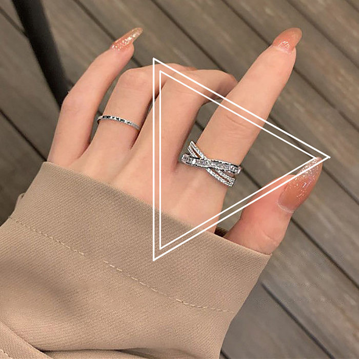 Anel ajustável de abertura simples cruz cheio de diamante anel de dedo indicador de cobre atacado