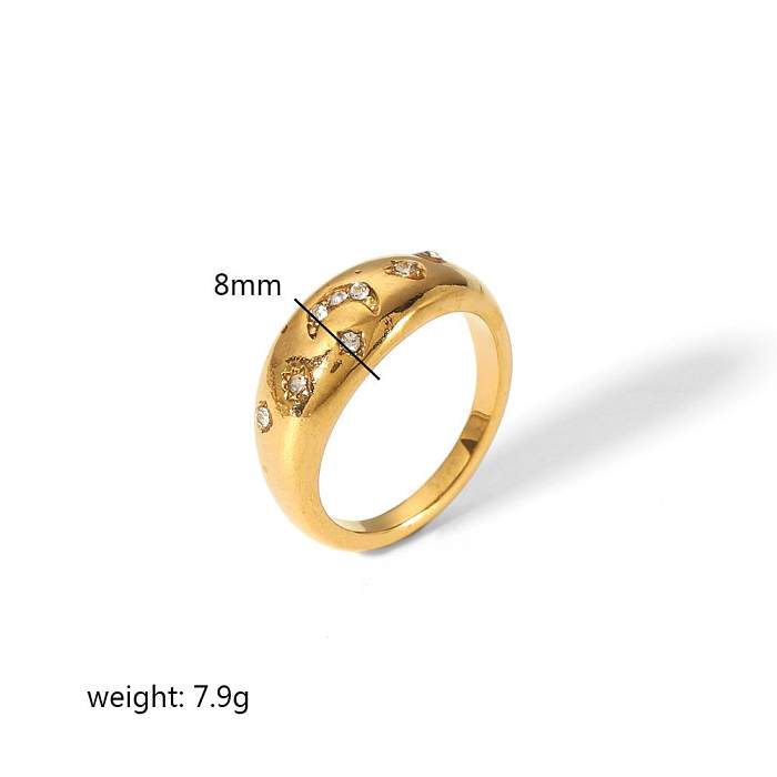 Simple Style Star Moon Stainless Steel Inlay Rhinestones 18K Gold Plated Rings
