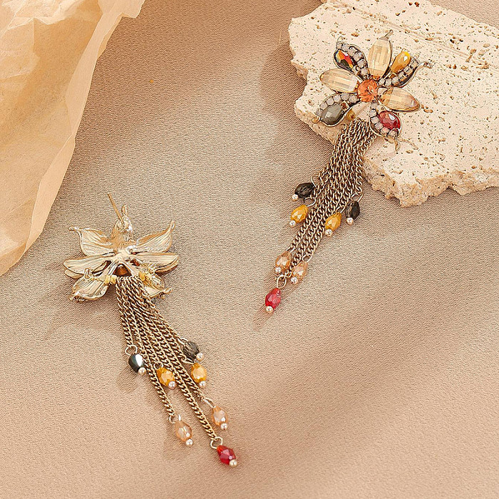 1 Pair Retro Ethnic Style Geometric Inlay Copper Crystal Zircon Drop Earrings