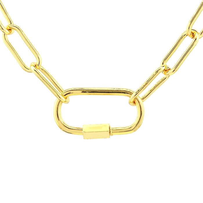 Hip-Hop Simple Style Oval Copper Plating 18K Gold Plated Pendant Necklace