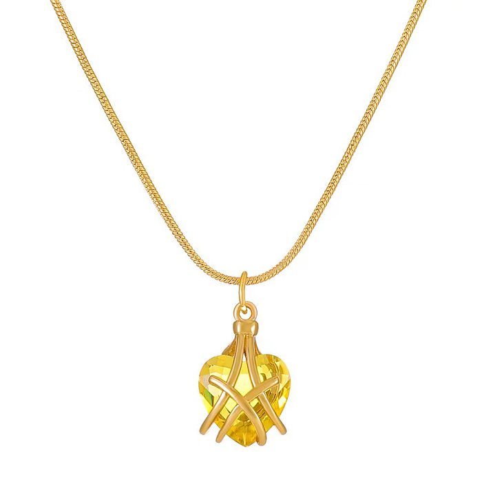Classic Style Heart Shape Copper Birthstone Pendant Necklace In Bulk
