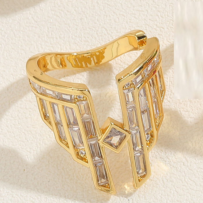Ailes de pingouin de Style Simple et exagéré, incrustation de cuivre, Zircon plaqué or blanc 14 carats, anneaux ouverts