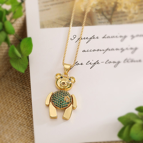 Cute Commute Little Bear Copper 18K Gold Plated Zircon Pendant Necklace In Bulk