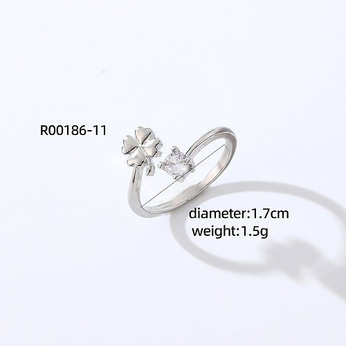 Casual Simple Style Petal Butterfly Copper Plating Inlay Zircon White Gold Plated Open Rings