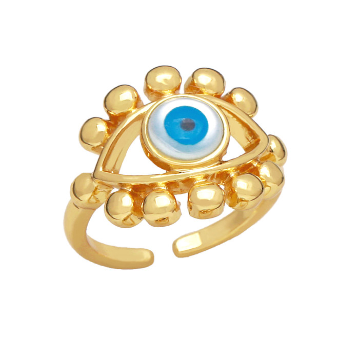 INS Style Devil'S Eye Copper 18K Gold Plated Open Ring In Bulk