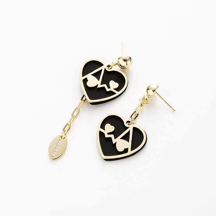 1 Pair Vacation Electrocardiogram Heart Shape Plating Inlay Copper Shell 18K Gold Plated Drop Earrings