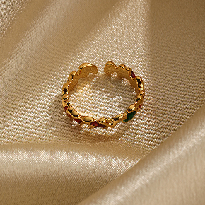 Offene Ringe im Vintage-Stil mit geometrischer Kupfer-Unregelmäßigkeit und Emaille-Beschichtung, 18 Karat vergoldet