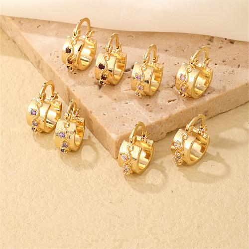 1 Paar IG Style Simple Style Round Plating Inlay Kupfer Zirkon vergoldete Ohrringe