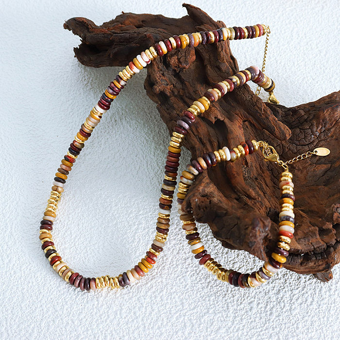 Collier de bracelets de perles en acier titane rond de style ethnique