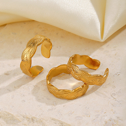 Casual Retro Stripe Stainless Steel Plating 18K Gold Plated Open Rings