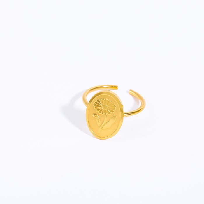 Großhandel Mode ovale Blume Chrysantheme Edelstahl vergoldet offener Ring