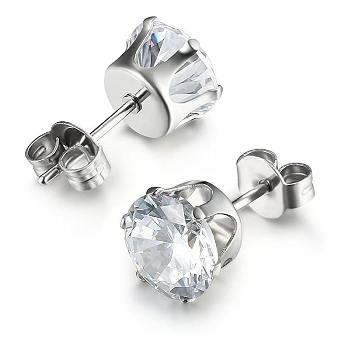 Simple Style Solid Color Copper Inlay Zircon Ear Studs 1 Pair