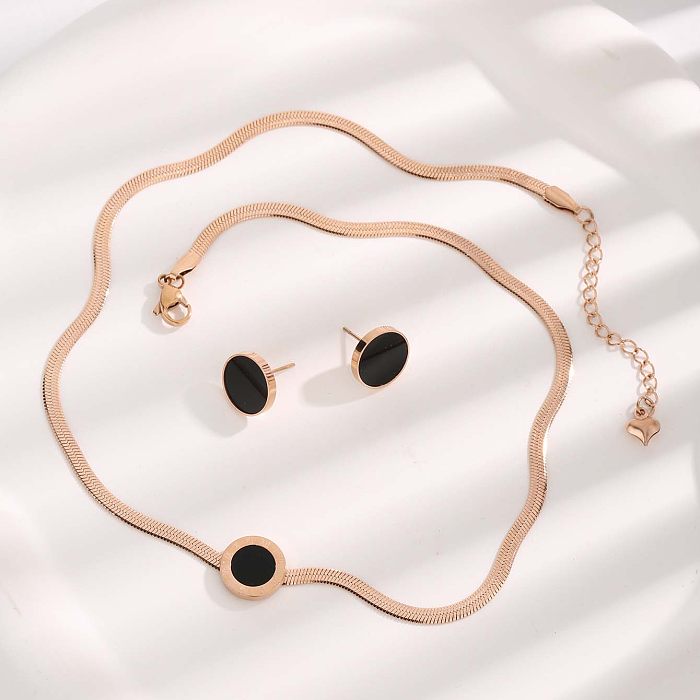 Novelty Round Titanium Steel Plating Rose Gold Plated Earrings Necklace