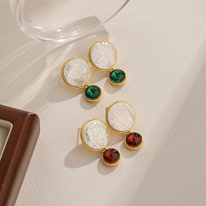 1 Pair Elegant Luxurious Round Crack Plating Inlay Copper Crystal Shell 18K Gold Plated Drop Earrings