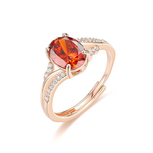 Elegante brilhante oval cobre polimento chapeamento embutimento pedras preciosas artificiais zircão anel aberto