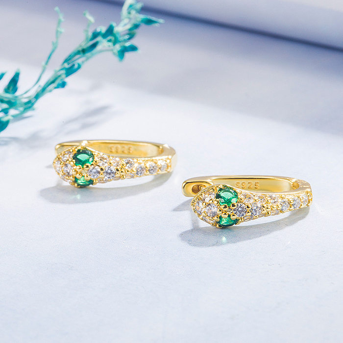 Fashion Diamond Emerald Copper 14K Gold Snake Earrings