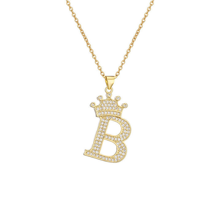 Simple Style Letter Copper White Gold Plated Gold Plated Zircon Pendant Necklace In Bulk