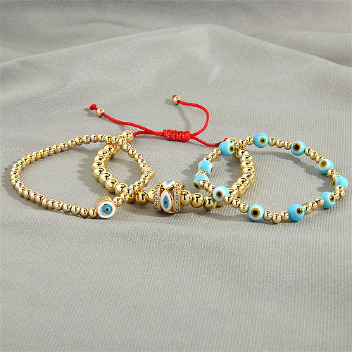 Commute Eye Resin Copper Beaded Enamel Inlay Zircon 18K Gold Plated Twisted Cable Bracele